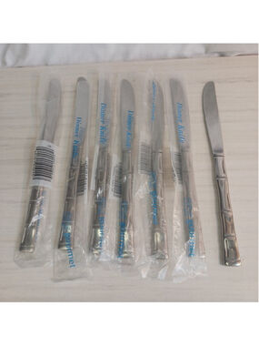 Vintage MCM Bamboo Style Korea Stainless Table Knife Set of 7 Butter